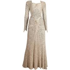 Ann Dawson Metallic Ivory Lame Lace Knit Evening Dress Circa 1930s In 2020 Metallic Knit Dress Evening Dresses Vintage White Lace Cocktail Dress