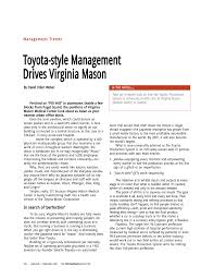 Pdf Toyota Style Management Drives Virginia Mason