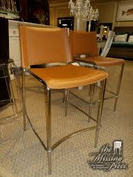 Pair Of Leather Counter Height Bar Stools In Burnt Orange With Chrome Bases From Crate Barrel Price Is For T Bar Stools Leather Bar Stools Crate And Barrel