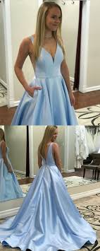 Baby Blue Satin V Neck Satin Prom Dresses Long Backless Evening Gowns Light Blue Prom Dress Prom Dresses Long Blue Light Blue Prom Dress Long