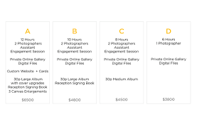 I would like to be able to show each of these packages on my website with a simple, easy to remember name and icon. Wedding Photographer Packages Wedding Dress And Planner Online