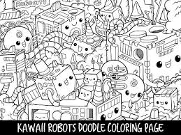Printable Cute Kawaii Robots Doodle Coloring Page For Kids And Adults Size A4 Files Pdf And Png 300 Doodle Coloring Cute Doodles Coloring Pages