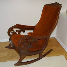 High back contoured design and ergonomic arm height. Antique Mahogany Upholstered Rocking Chair Lincoln Rocker Sell And Buy On Ebay