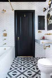 The inside of the bathroom will look amazing with red,black, and white color ideas. Small Bathroom Ideas In Black White Brass Cococozy Small Bathroom Remodel Bathroom Interior Design Bathroom Inspiration