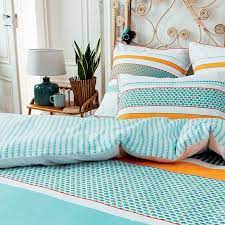 housse de couette imprimee reversible blanc turquoise orange parure de lit housse de couette linge de lit
