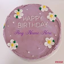 It is also great to send a birthday cake to a lover on his birthday with his/ her name on. White Floral Birthday Cake On Purple Cake Background With Name Editing