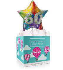 Our huge range of balloons arrive inflated and boxed on your chosen what a surprise when your birthday balloon bouquet is delivered, opened and rises majestically from the box! Happy 60th Birthday Balloon Gifts