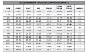 Size Chart For Gymnastics Leotards 2019