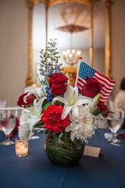 Elegant Veterans Day Wedding At Brecknock Hall Patriotic Centerpieces Patriotic Wedding Wedding Centerpieces Diy