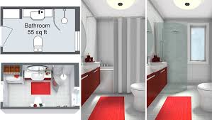 The best tile idea for monochrome bathrooms is to use bright white for walls and statement black tiles for flooring. Bathroom Planner Roomsketcher