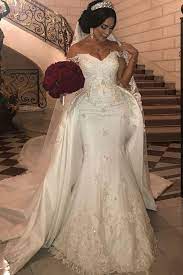 Junoesque Satin Off The Shoulder Neckline 2 In 1 Wedding Dresses With Beaded L Wedding Dresses Beaded Detachable Train Wedding Dress Lace Mermaid Wedding Dress