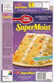 Mix the ingredients until they are dispersed evenly. 1990 General Mills Betty Crocker Super Moist Rainbow Chip Cake Mix Box Cake Mix Rainbow Chip Cake Betty Crocker