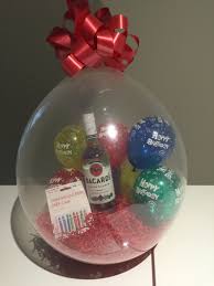 18 Crystal Clear Balloon Red Shred Filled With 5 Happy Birthday Balloons With A 750ml Bacardi Rum And A Clear Balloons Diy Birthday Gifts Birthday Balloons