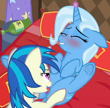287518 - explicit, artist:the smiling pony, dj pon-3, trixie, vinyl  scratch, pony, unicorn, g4, anus, bed, blushing, cunnilingus, eyes closed,  female, horn, hornboner, horngasm, lesbian, lip bite, mare, nudity, sex,  ship:dj lulamoon,