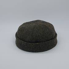 DOCKER 58cm Harris Tweed Beanie Cap Pure Genuine Scottish Wool Leon  Stevedore Hat Sailor Military Skull Mens Dock Worker Hat BLACK-YELLOW