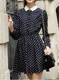 Vintage Peter Pan Collar Long Sleeve Polka Dot Elastic Waist Women S Dress Vintage Dresses Dresses Peter Pan Dress