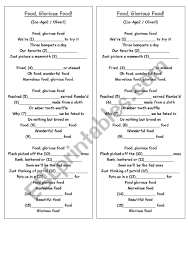 Oliver food glorious food mpg. English Worksheets Food Glorious Food Song
