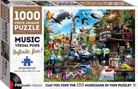 Piatnik puzzles feature pieces cut from sturdy blueboard and images printed on quality, structured paper. Music Visual Puns 1000 Piece Jigsaw Puzzle Puntastic Puzzles Hinkler Books 9781488937019 Amazon Com Books