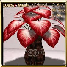 Caladiums are grown primarily for their spectacular tropical color. Second Life Marketplace Lw Caladium Vase Red