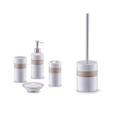 Mobel amp wohnen 5 teilige badezimmer garnitur badset badezimmer seifenspender set. Bad Accessoire Set 5 Teilig Keramik Design Beige Braun Weiss Badezimmer Seifenspender Wc Burste Zahnpflege Zubehor