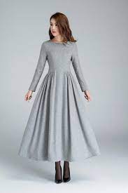 Grey Wool Dress Pleated Dress Long Dress Womens Dresses Etsy Wool Dress Pleated Dress Long Warm Dresses