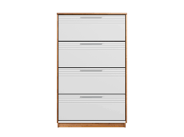 Each compartment swings open easily and the interior is divided into two. Fresco Shoe Cabinet With Four Racks In Teak And White Colour Interwood