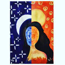 Sun and moon tattoos as body art are popular today. We Are Half Sun Half Moon Kiran Shyamnani Acrylic On Canvas 2020 Art
