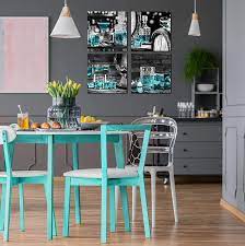 Modern dining room wall decor. Buy Thrlveart Dining Room Wall Decor Kitchen Wall Art Black And White Wall Art Teal Wine Cup Decor Modern Art Wall Decor For Living Room 4 Pieces Framed Canvas Art