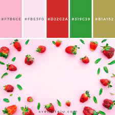Ripe Red Strawberries And Green Leaves Color Palette 240 Ave Mateiu Color Palette Bright Red Colour Palette Purple Color Palettes