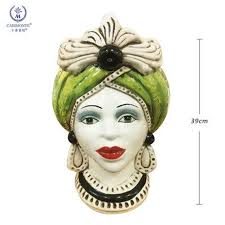 Sicilian Head, Moor Heads, Fully Handcrafted and Hand-painted Head Vase  Without Flowers