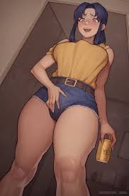 asura (asurauser), neon genesis evangelion, katsuragi misato, 1girl, beer  can - Anime R34