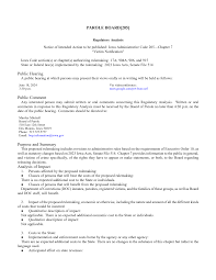 PAROLE BOARD[205] Public Hearing Public Comment Purpose and Summary  Analysis of Impact