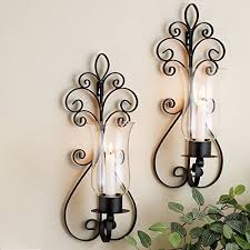 Shop for the best candle wall sconces at lumens.com. Set Of Two Decorative Modern Black Metal Wall Sconce And Crackle Finished Hurricane Candle Holders Wall Lighting Perfect For A Living Room Dining Room Or Entry Way Brown Buy Online In