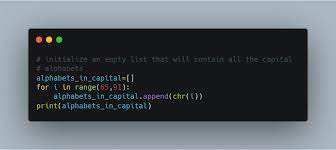 Letters/letters is a function that is a first parameter to display letters in lower/upper case · size is used to get the number of letters . Python Alphabet Ways To Initialize A List Of The Alphabet Python Pool