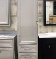 Each has their space, their drawer, and their mirro… Bathroom Vanity With Linen Cabinet Call Builders Surplus