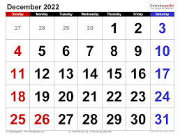 December 2022 Christmas Calendar Free Printable December 2022 Calendar | Templates For Word, Excel And Pdf