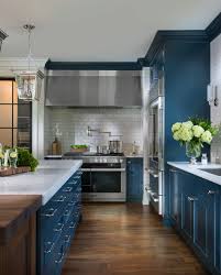 White and navy kitchen features iron and glass cage lanterns over. Navy Blue Kitchen Home Bunch Interior Design Ideas