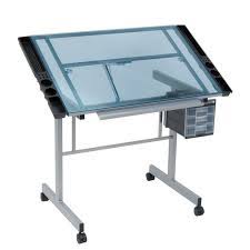2.2 studio designs 10053 vision craft station 2.10 furinno craft table with storage Vision Craft Station With Adjustable Top And Storage In Silver Blue Glass Item 10053 Studio Designs