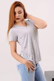 Bayan Tisort Tasli Gri T Shirt Bayangiyim Klasik Muhafazakar Alisveris Tasarim Genc Kapali Gotik Abiye Kadin Modavigo Gunluk Elbi Kadin Gri Stil