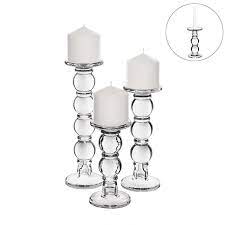 Bubble glass pillar candle holder. Four Sets Of 3 Bubble Stem Glass Taper Pillar Candlesticks