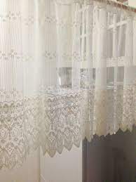 Off White Embroidery Lace Valance Cafe Curtain One Panel Etsy Lace Valances Cafe Curtains Lace Curtain Panels