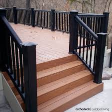 For A Masculine And Bold Design Pair Heavy Black Railing With Wood Tone Decking Outdoor Stair Railing Railings Outdoor Outdoor Stairs