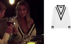Amanda Batula S White V Neck Sweater With Black Lining White V Necks Vneck Sweater Spring Summer Fashion