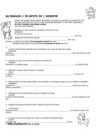 Although In Spite Of Despite Beautiful Words In English Grammar Worksheets Grammar