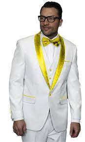 New arrival custom suits tuxedo white groom tuxedos notch lapel grooms men wedding groom wear suit/italian a suits for men. Men S Alberto Nardoni White Tuxedo Tux Gold Yellow 3 Pie