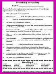 Probability Terms Worksheet With Word Bank Distance Learning Probability Worksheets Teaching Math Elementary Probability Lessons