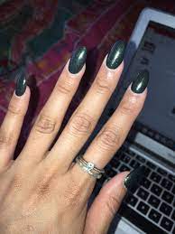 Oval Shaped Acrylic Nails Dark Green Glitter Round Long Fake Nails Shape Long Acrylic Nails Beauty Hacks Nails