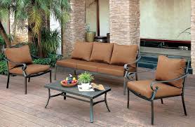 Kaplan outdoor metal dining table. Contemporary Patio Sofa With Black Metal Frame Plush Brown Cushions