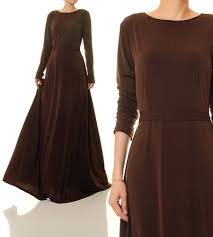 Brown Maxi Dress Long Sleeves Brown Abaya Dress Fit Flare Etsy Brown Maxi Dresses Brown Long Sleeve Dress Long Sleeve Gown