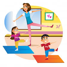 Madre de dibujos animados con niños haciendo ejercicio en estera | Vector  Premium